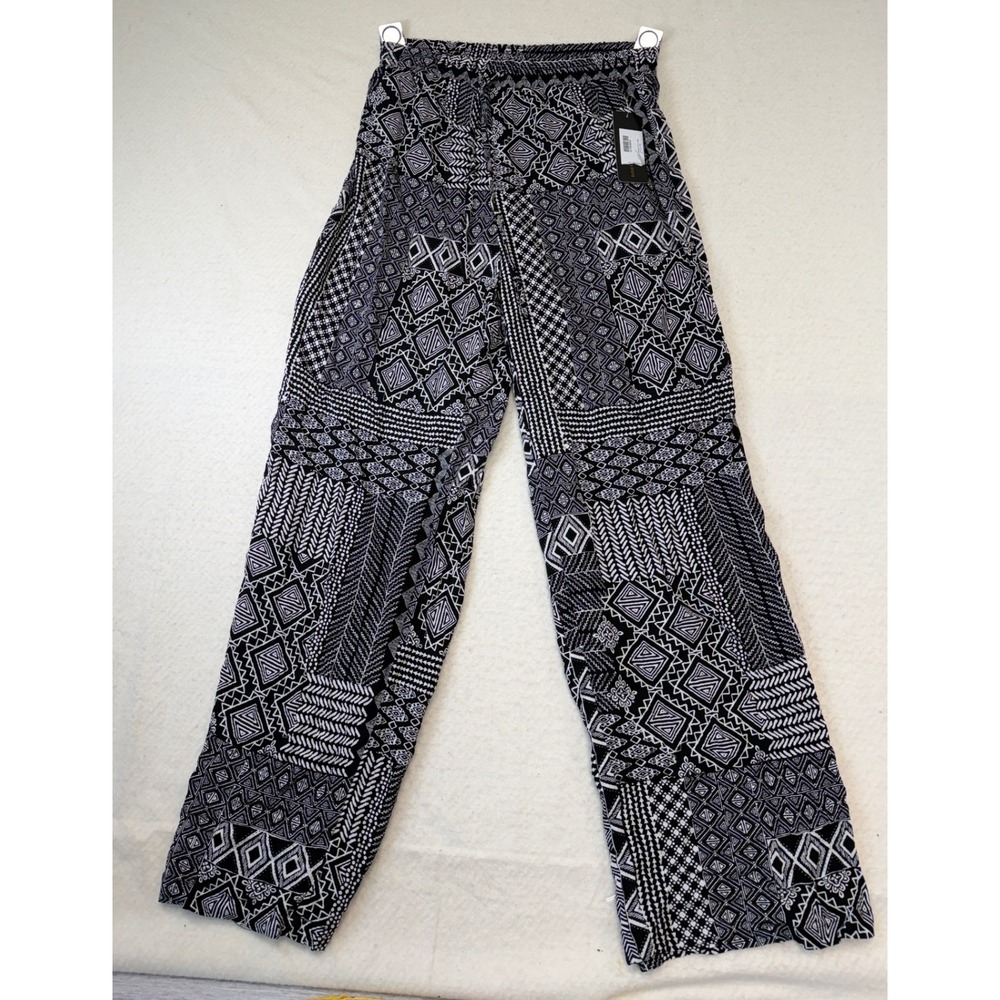Robert Louis Womens Black White Geometric Tribal Wide Leg Palazzo Pants Small